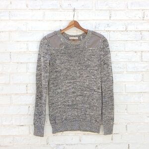 Rebecca Taylor Linen Blend Crewneck Sweater Elbow Patch